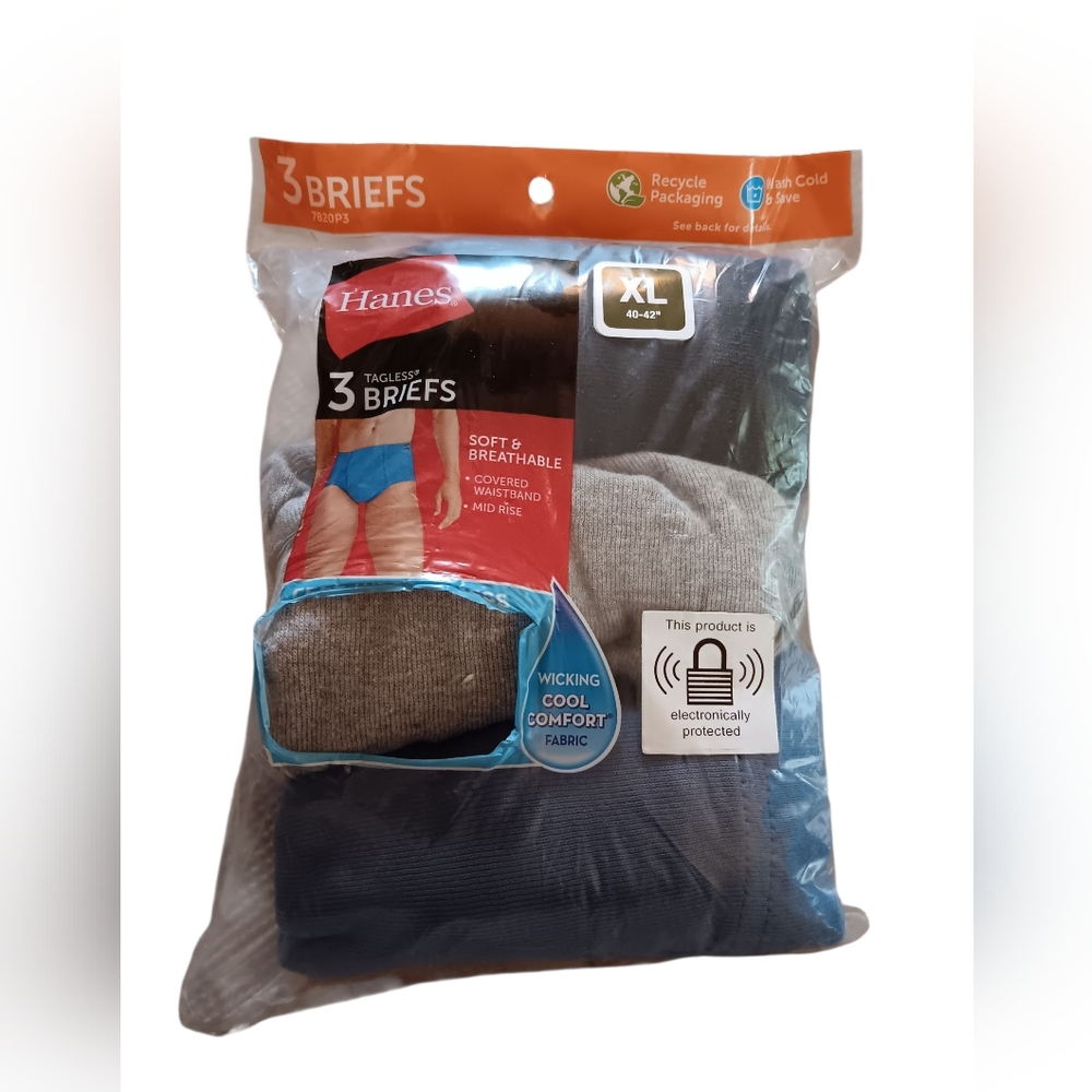 Hanes Men's Tagless Briefs 3-Pack - Black, Gray, Blue